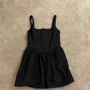 Black Mini Sundress with Square Neck for Night Out